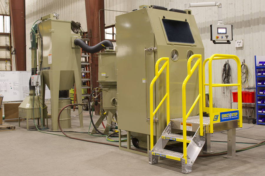 Custom Abrasive Blast Cabinet for blasting tall turbine engine blades