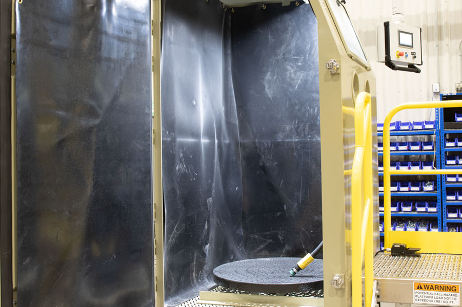 Custom Abrasive Blast Cabinet for blasting tall turbine engine blades